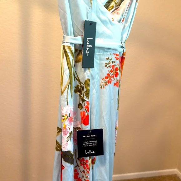 Lulus Still The One Sage Green Floral Print Satin Maxi Dress! Brand new! - Picture 7 of 11